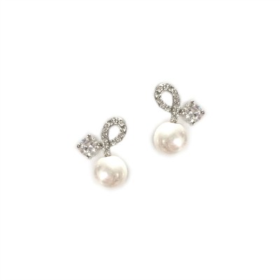Claudette Bridal Earring: Mini CZ & Pearl 